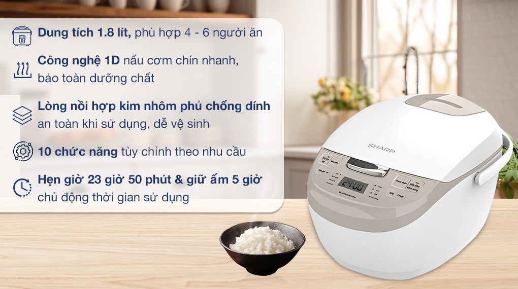 Nồi cơm điện tử Sharp KS-COM150EV-WH: Sự lựa chọn hoàn hảo cho mọi gia đình