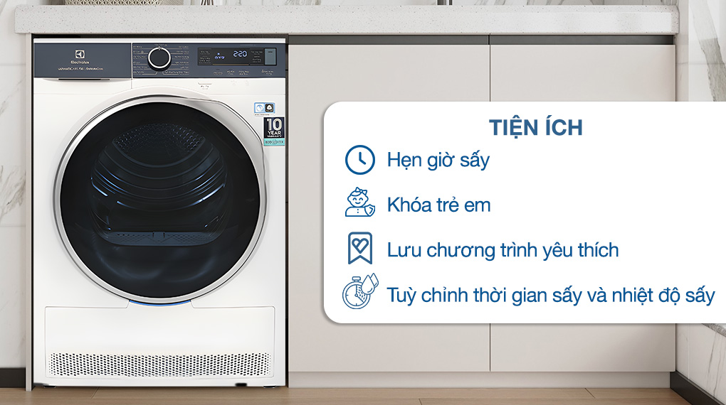 Máy Sấy Quần Áo Electrolux 8Kg EDH803Q7WB công nghệ hiện đại, tiện lợi tối ưu