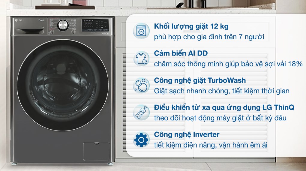 Máy giặt LG FV1412S3B 12kg: Lựa chọn hoàn hảo trong tầm giá 10 triệu
