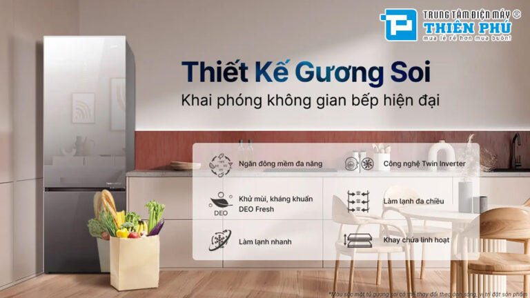 Tủ lạnh Aqua inverter AQR-B380MA(GM) tiết kiệm điện, bền bỉ, thiết kế hiện đại