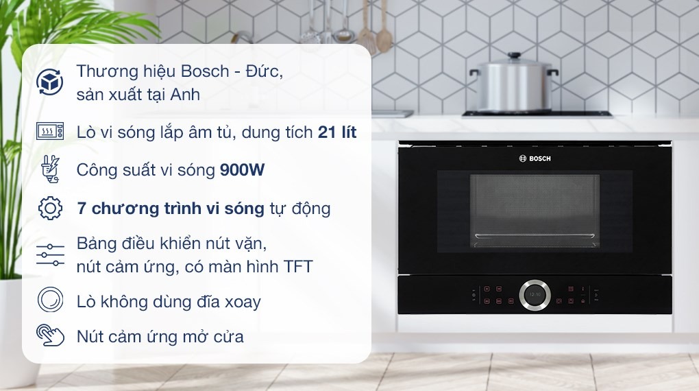 Tìm hiểu chi tiết đặc điểm lò vi sóng Bosch BFL634GB1B 21 lít series 8