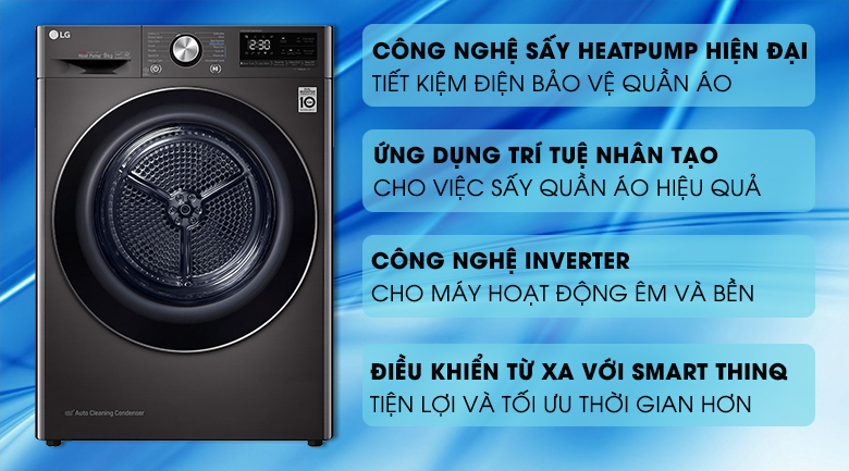 Máy sấy quần áo LG inverter DVHP09B giải pháp tiện lợi và tiết kiệm điện cho mỗi lần sấy