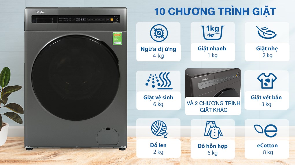 Khám phá chiếc máy giặt Whirlpool inverter FWEB8002FG 8kg