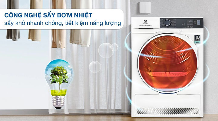 Máy sấy quần áo Electrolux bơm nhiệt EDH803Q7WB công nghệ hiện đại, thiết thực tới đời sống người dùng