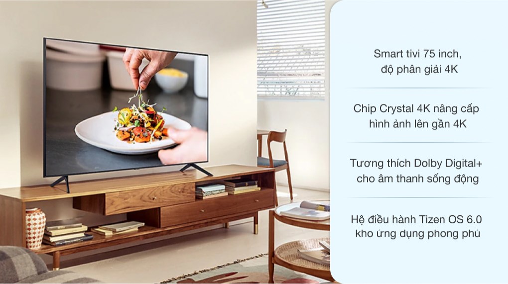 Smart Tivi Samsung 75 inch 4K UA75DU7700KXXV: Đẳng cấp từ thiết kế đến trải nghiệm giải trí