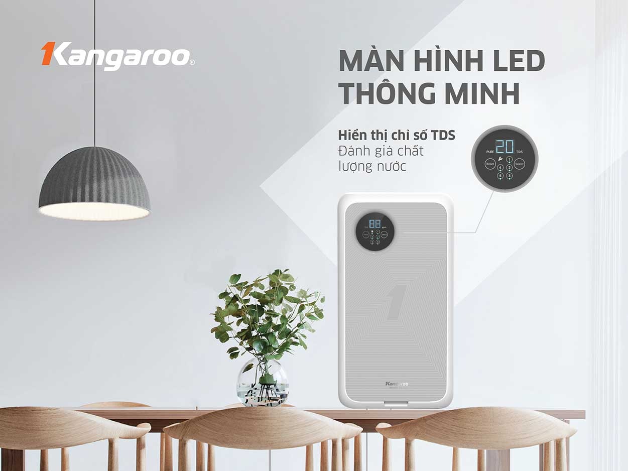 Máy lọc nước Kangaroo KG400HU tích hợp màn hình LED hiển thị TDS và cảnh báo thay lõi