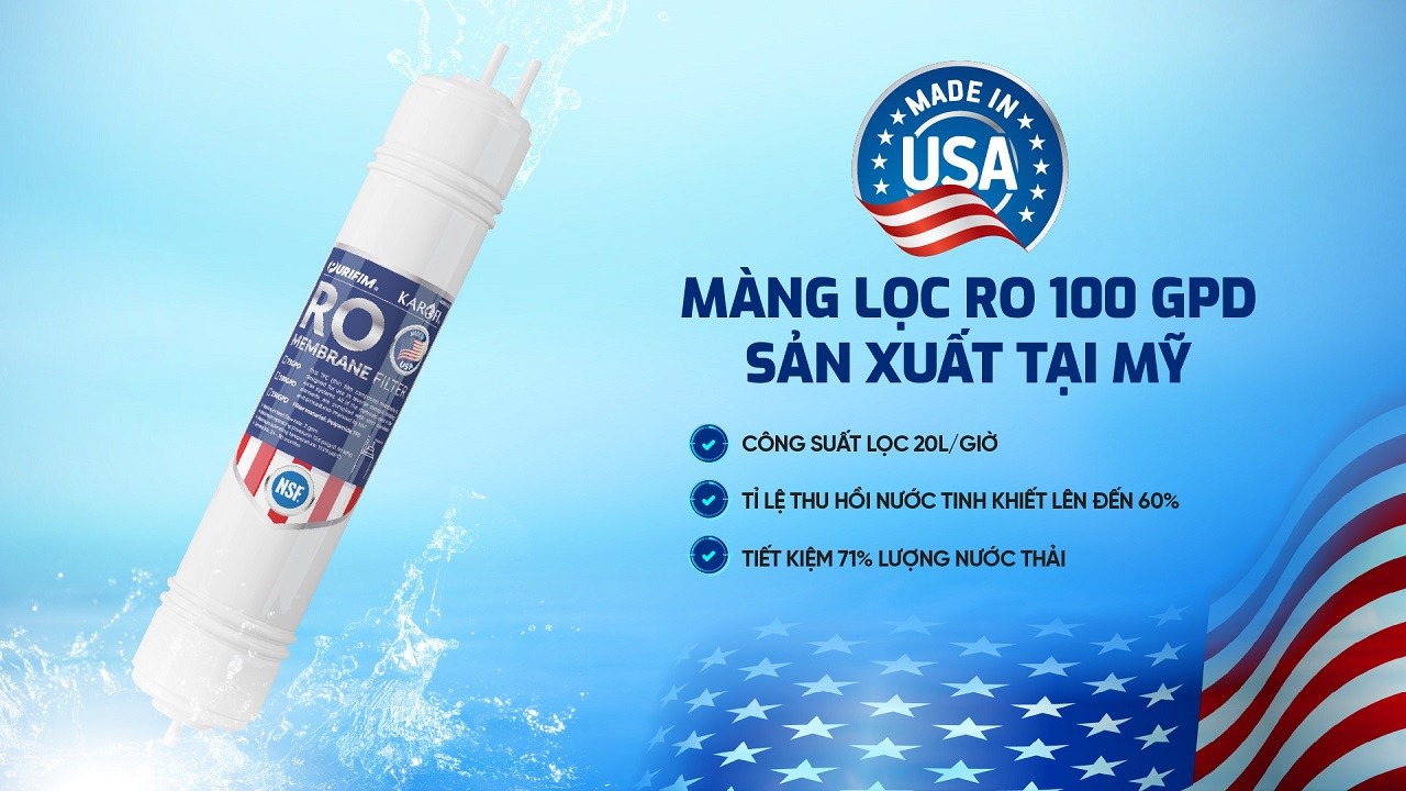 Sử dụng màng RO 100GPD giúp đạt hiệu suất lọc vượt trội