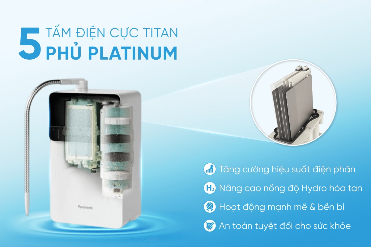 Máy lọc nước Panasonic TK-AS700 trang bị 5 tấm điện cực Titan phủ Platinum 