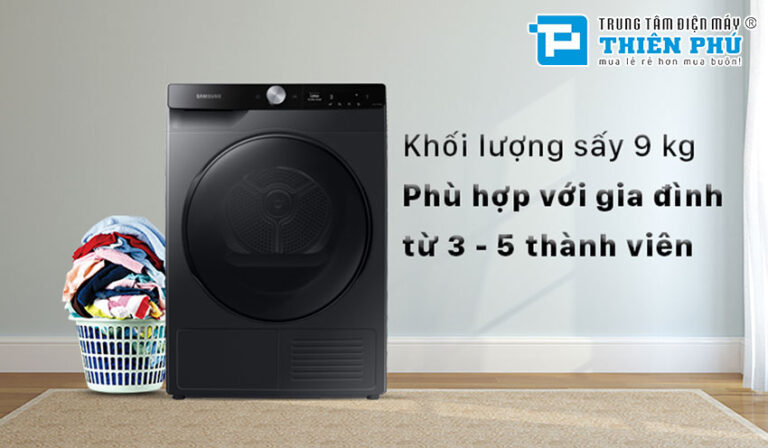 Máy sấy quần áo bơm nhiệt Samsung 9kg  DV90T7240BB/SV khối lượng vừa phải, sấy khô hoàn toàn