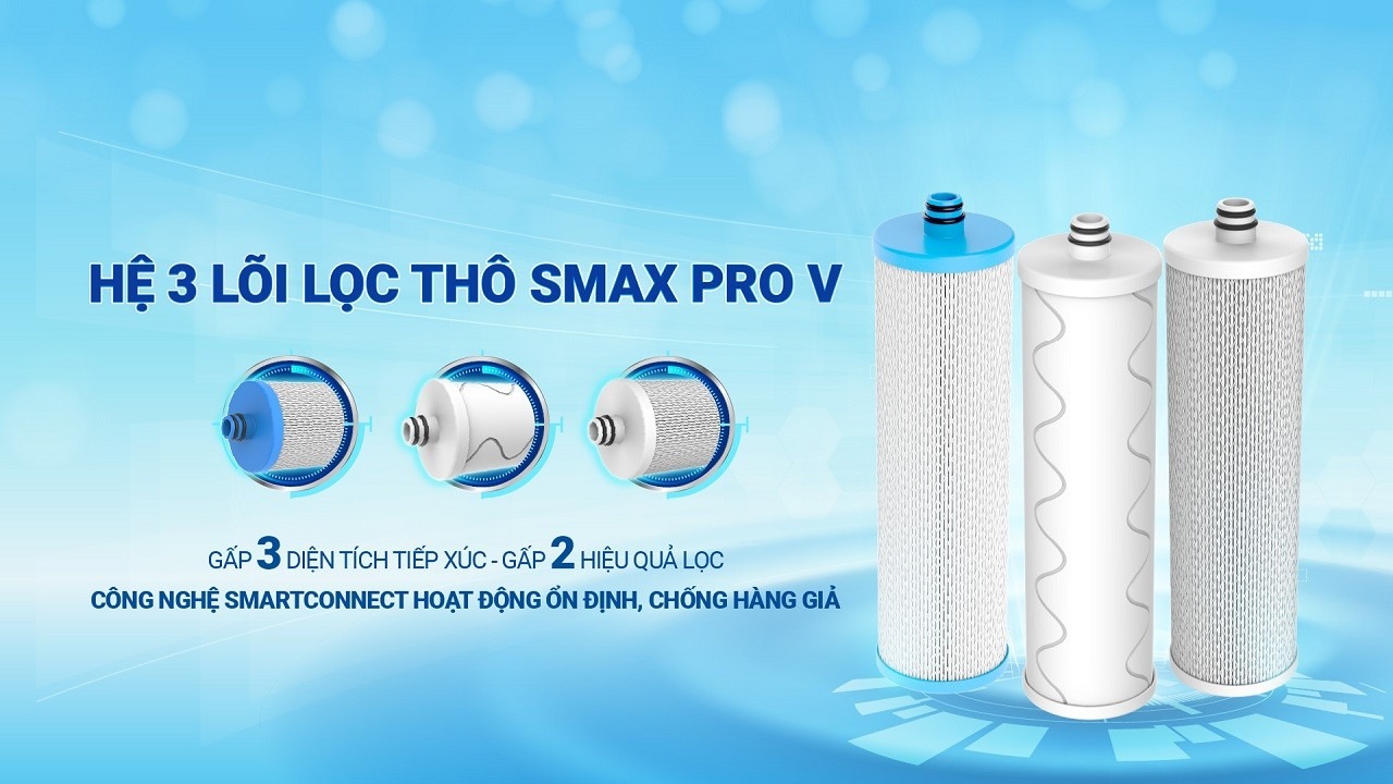 Sản phẩm được nâng cấp 3 lõi lọc thô Smax Pro V