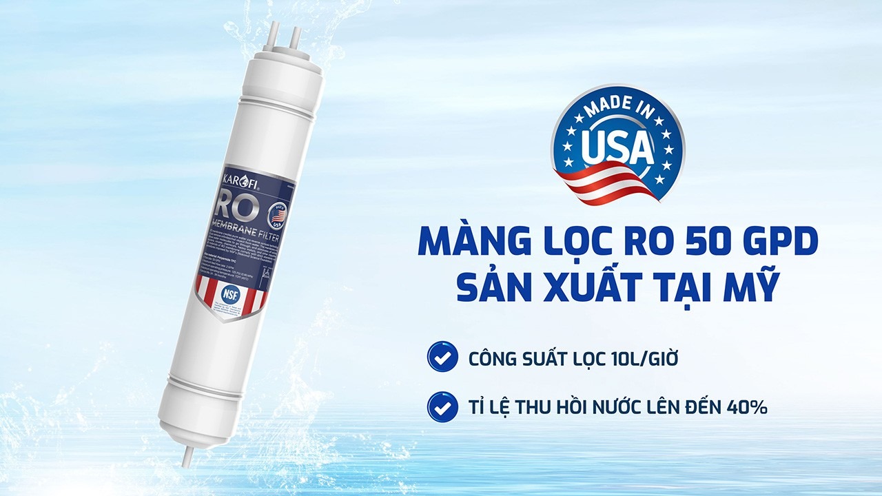 Máy lọc nước Karofi KAQ-U03 Pro sử dụng màng RO nguyên khổi sản xuất tại Mỹ