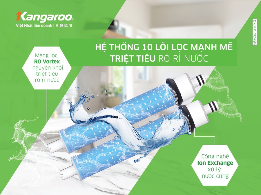 Máy lọc nước Kangaroo giá rẻ KG116I sở hữ hệ thống 10 lõi lọc đảm bảo nước sạch tối ưu