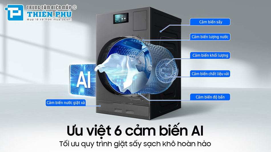 Máy Giặt Sấy Samsung AI Combo Heatpump Inverter Giặt 25Kg Sấy 15Kg WD25DB8995BZSV