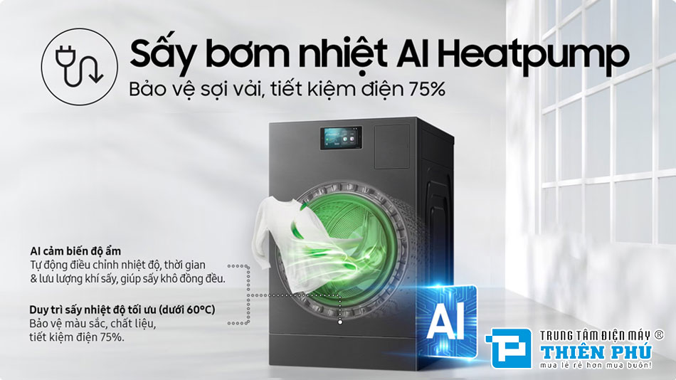 Máy Giặt Sấy Samsung AI Combo Heatpump Inverter Giặt 25Kg Sấy 15Kg WD25DB8995BZSV