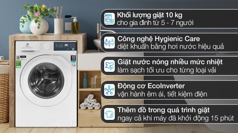 Lý do nên lựa chọn máy giặt Electrolux  EWF1024D3WB cho gia đình 5-6 người