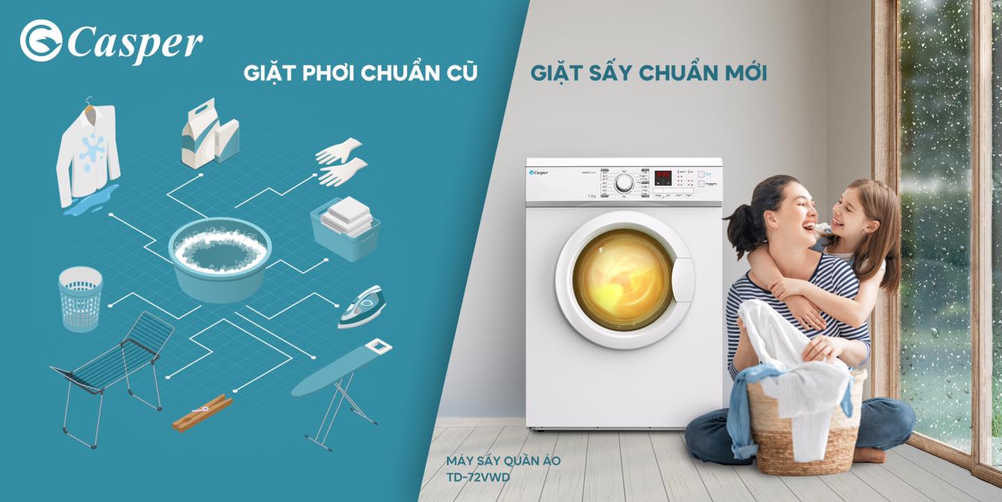 Khám phá những ưu điểm của máy sấy quần áo Casper thông hơi TD-72VWD