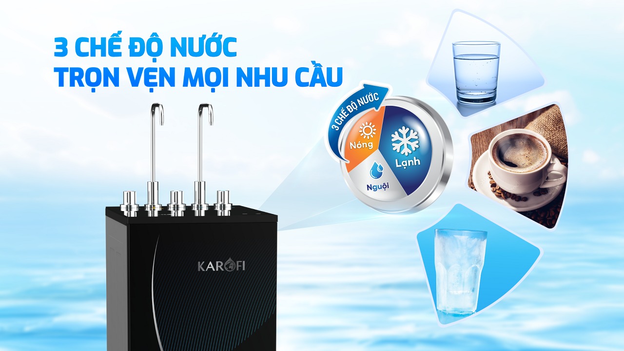 Máy lọc nước Karofi KAD-D69 cung cấp 3 chế độ nước giúp thỏa mãn mọi nhu cầu