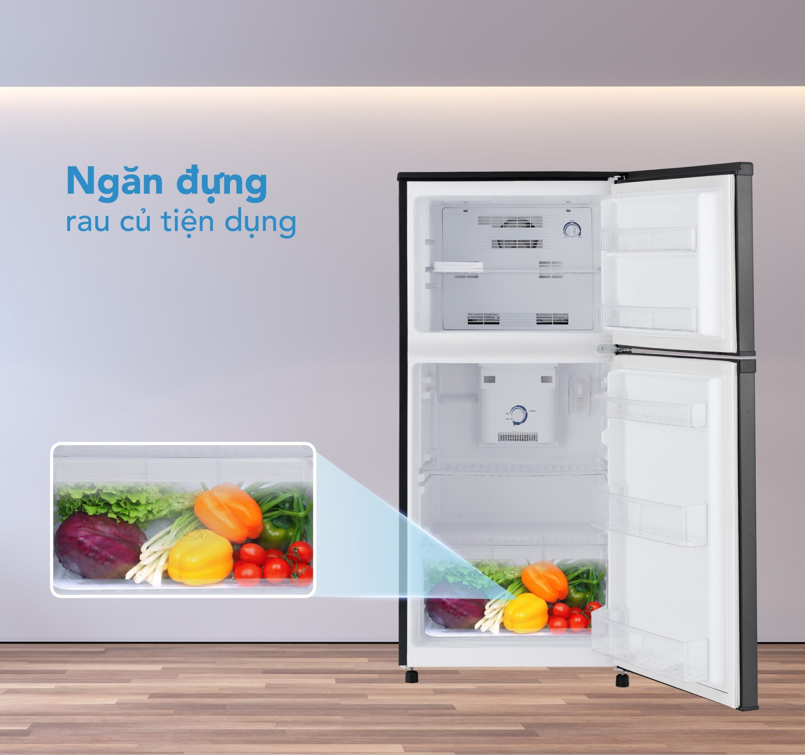 Ngăn rau củ rộng rãi, bảo quản tối ưu