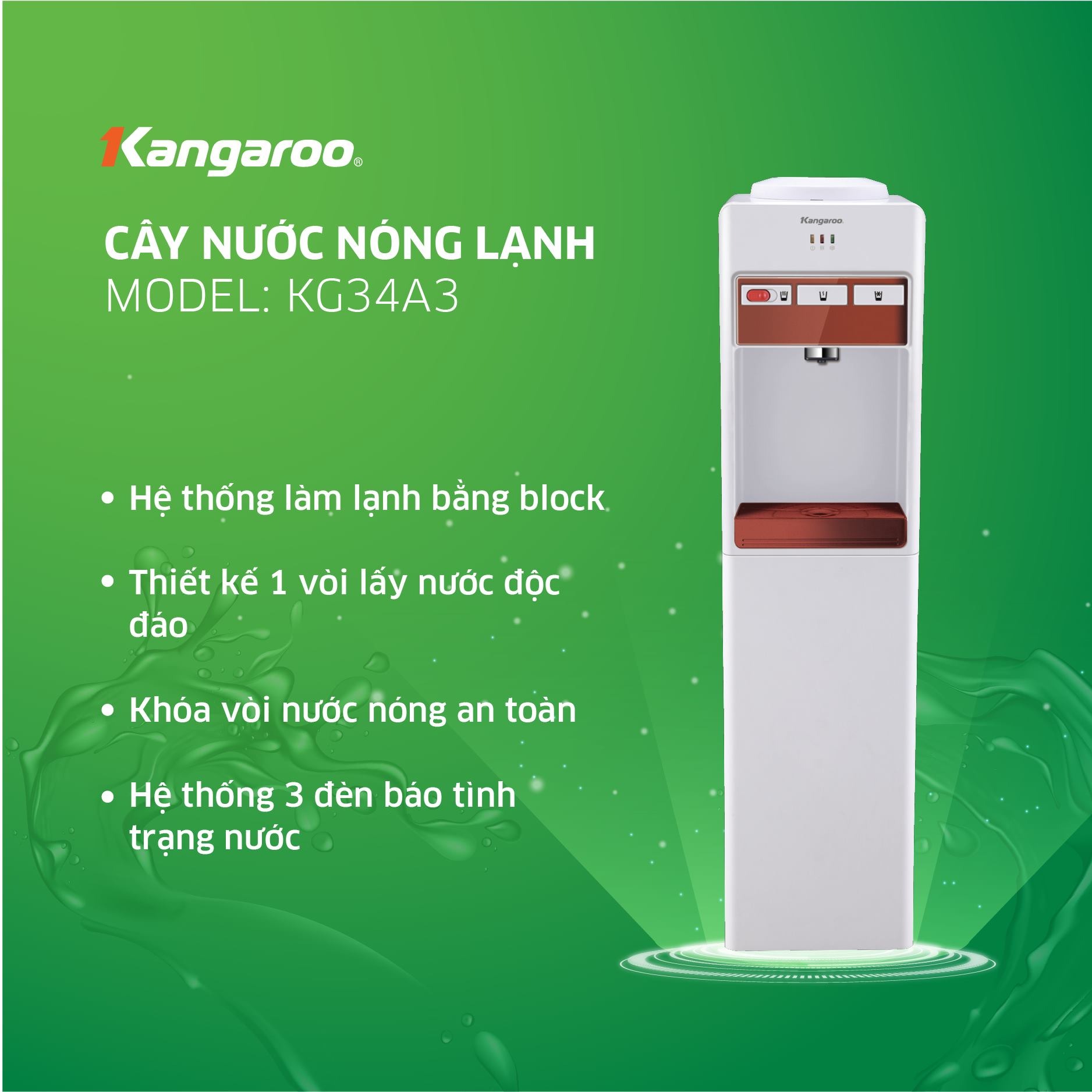 Review chi tiết đặc điểm của sản phẩm cây nước nóng lạnh Kangaroo giá rẻ KG34A3