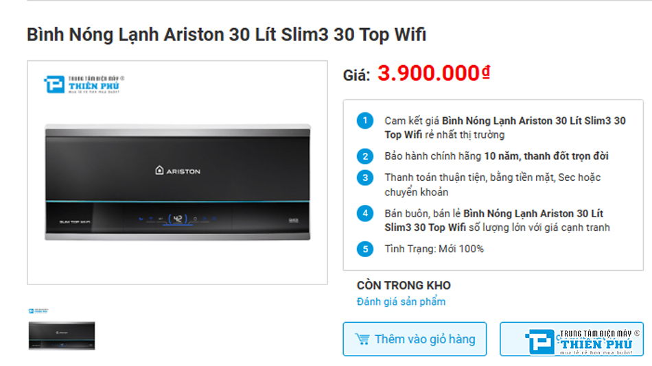 Tìm hiểu lý do bình nóng lạnh Ariston Slim3 30 Top Wifi luôn cháy hàng?