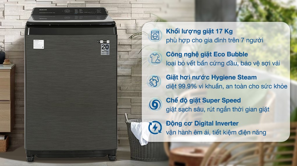 máy giặt Samsung inverter WA17CG6886BVSV 17kg