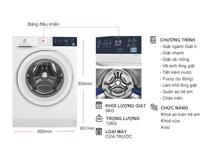 Máy giặt electrolux 9Kg EWF9024D3WB