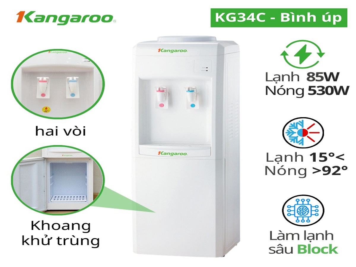 Cây nước nóng lạnh Kangaroo giá rẻ KG34C - giải pháp hoàn hảo cho nước uống tiện lợi mỗi ngày