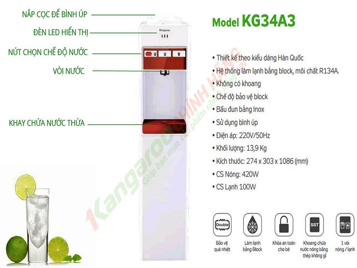 Đánh giá chi tiết về cây nước nóng lạnh Kangaroo giá rẻ KG34A3