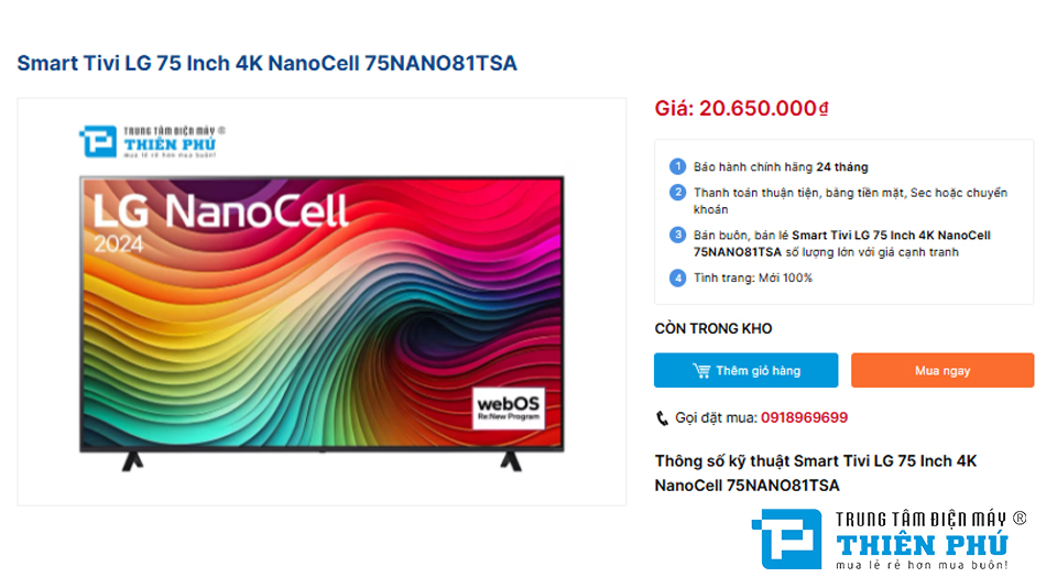 Tìm hiểu Smart tivi LG NanoCell 75NANO81TSA - Xuất xứ, giá bán