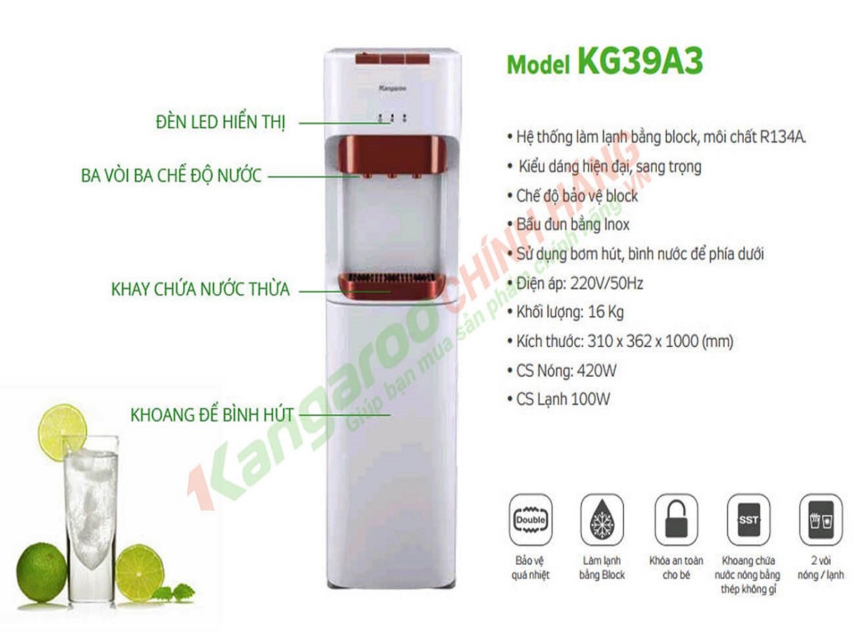 Cây nước nóng lạnh kangaroo hút bình KG39A3 - sự lựa chọn tiện ích cho mọi gia đình