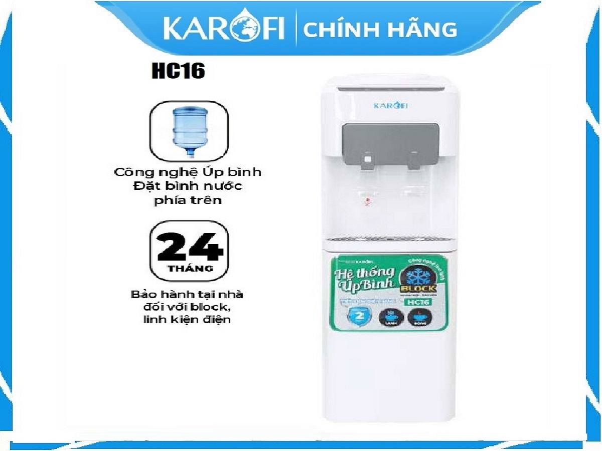 Cây nước nóng lạnh karofi úp bình HC16 - giải pháp nước nóng, nước lạnh tiện dụng cho mọi nhà