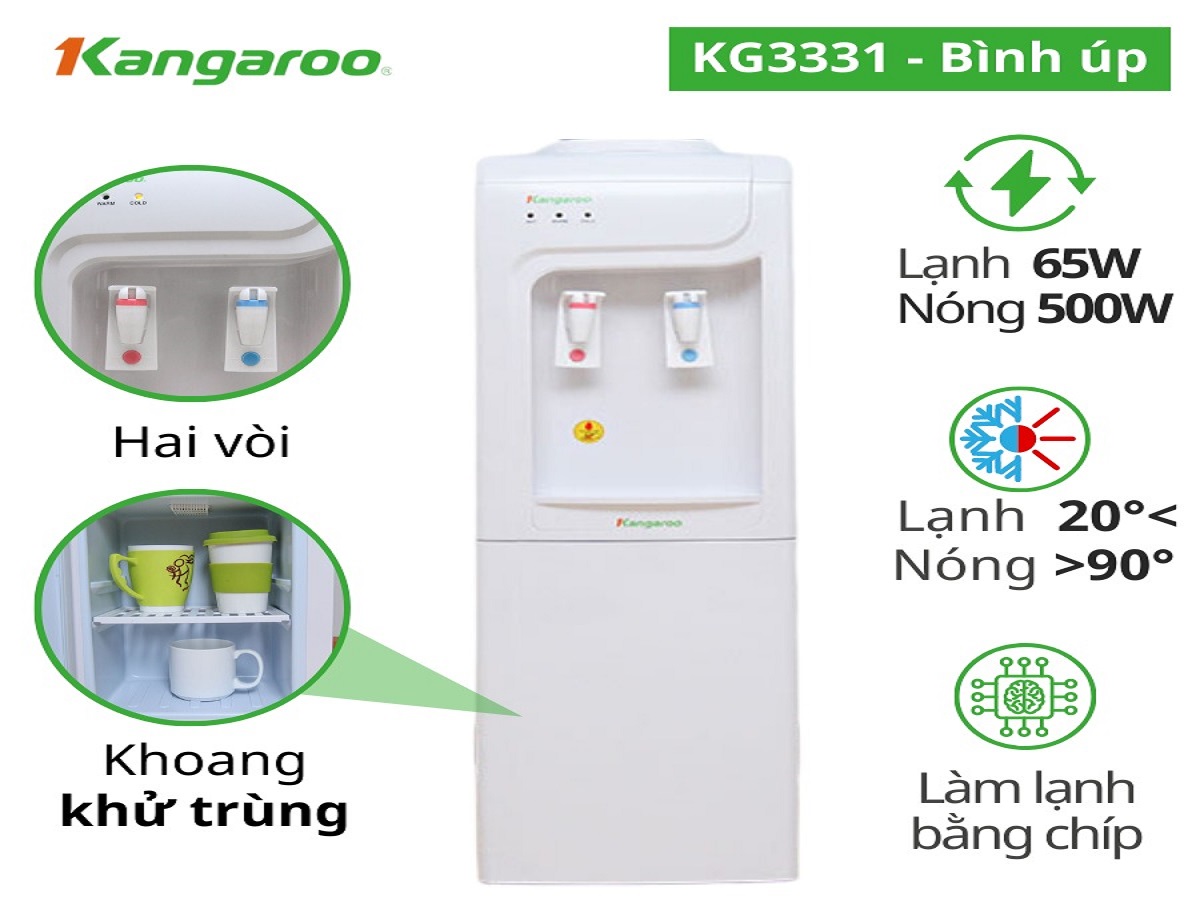 Cây nước nóng lạnh kangaroo úp bình KG3331 - giữ nguồn nước sạch, đáp ứng mọi nhu cầu sử dụng