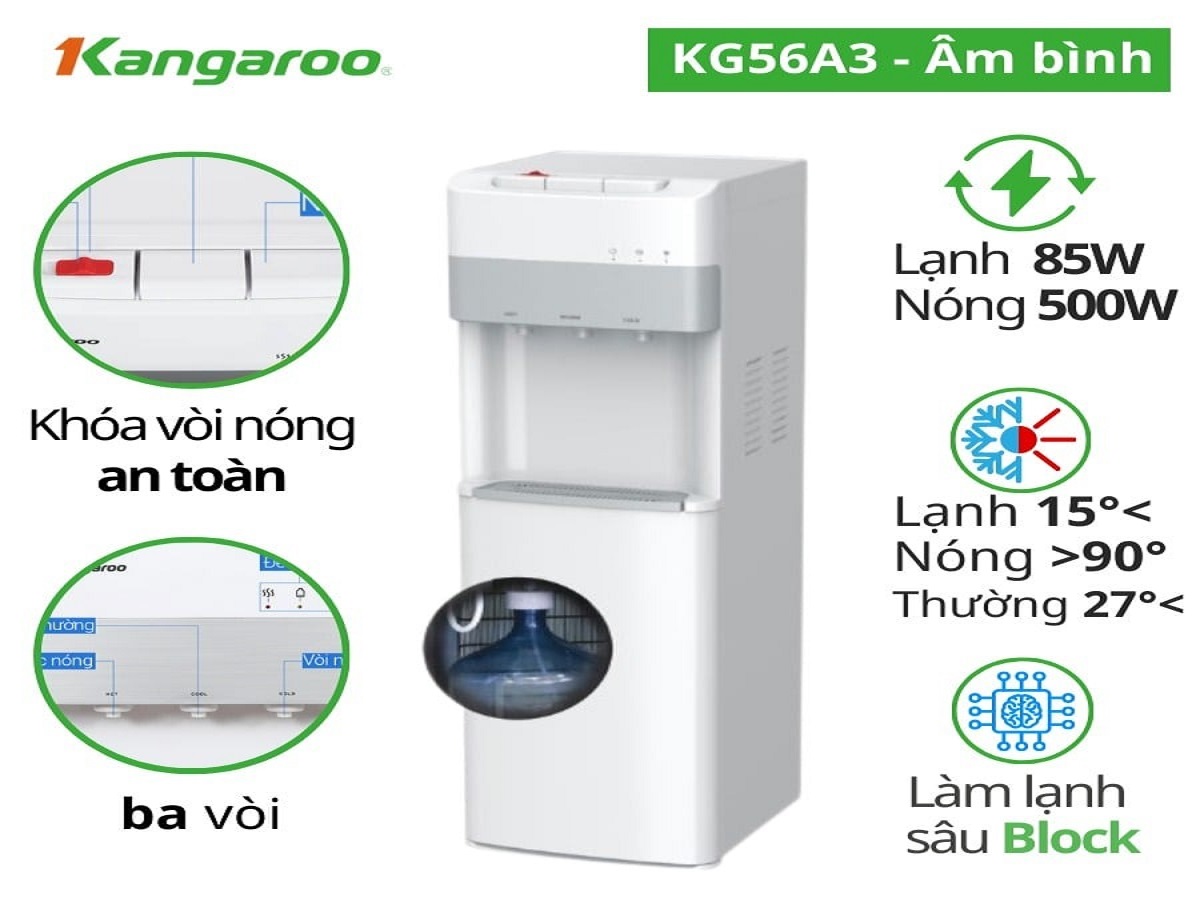 Cây nước nóng lạnh kangaroo hút bình KG56A3 – giải pháp tiện lợi cho mọi không gian