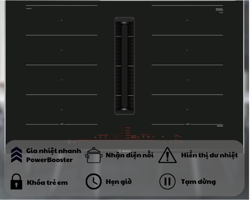 Đánh giá chi tiết Bếp Từ Kết Hợp Hút Mùi Bosch PXX875D67E 4 Vùng Nấu Series 8