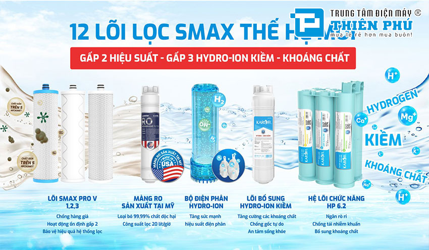 Máy Lọc Nước Nóng Lạnh Hydro-ion Kiềm Karofi KAE-S86 12 Lõi