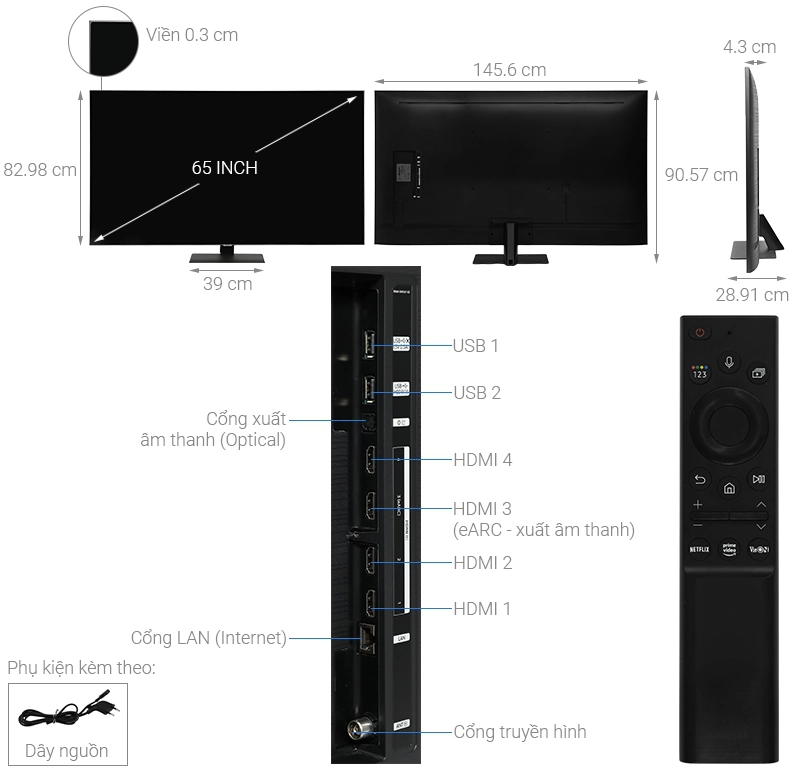 So sánh Smart tivi Samsung QA65QN90DAKXXV và QA65QN800DKXXV
