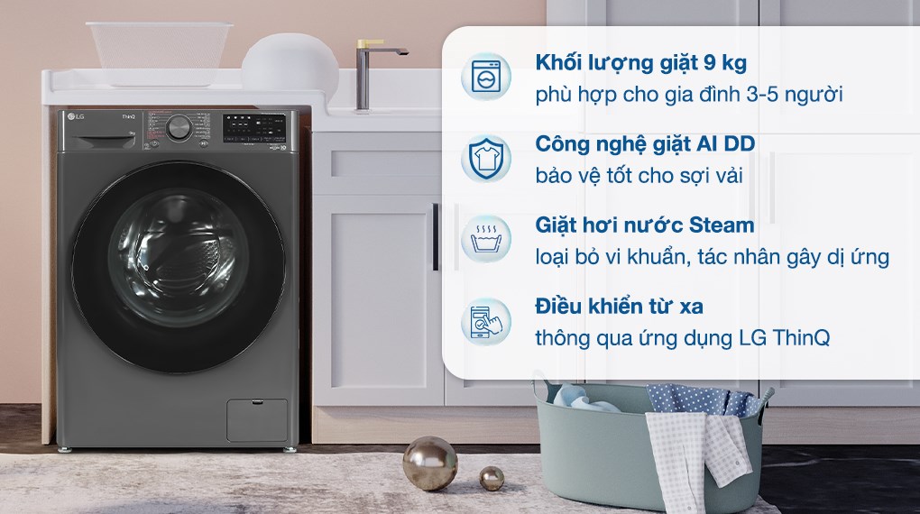 TOP 3 máy giặt LG cửa trước 9Kg tiết kiệm điện nước đáng mua trong năm 2025