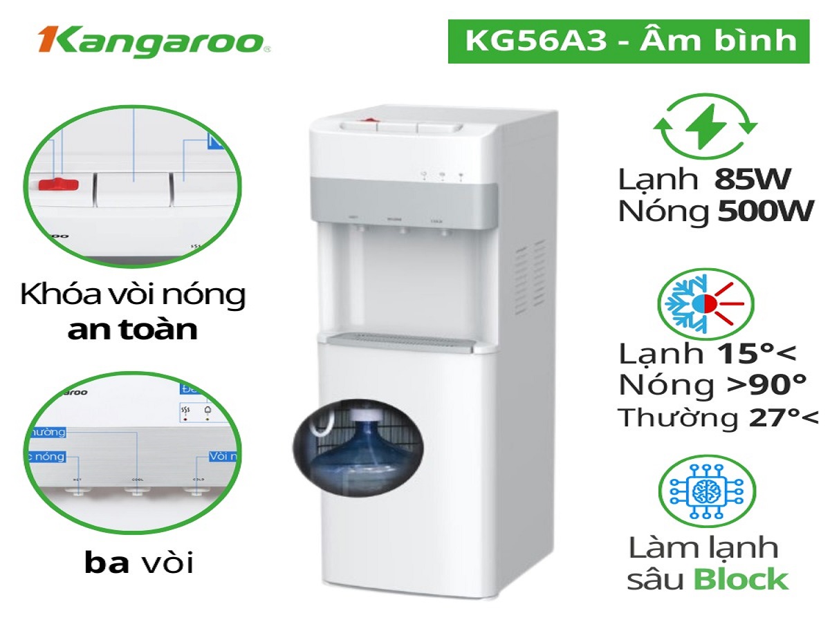 Cây nước nóng lạnh Kangaroo 3 vòi KG56A3  tiện nghi hiện đại cho mọi không gian