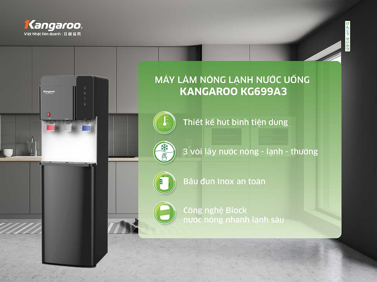 Cây nước nóng lạnh Kangaroo 3 vòi KG699A3 hiện đại, làm nóng nhanh chóng