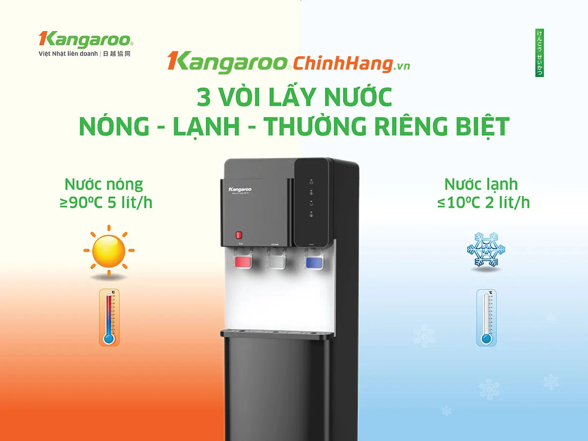 Cây nước nóng lạnh Kangaroo 3 vòi KG699A3 hiện đại, làm nóng nhanh chóng