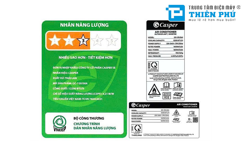 Đánh giá điều hòa Casper inverter 1 chiều 12000btu QC-12IU36A có tiết kiệm điện tốt không?