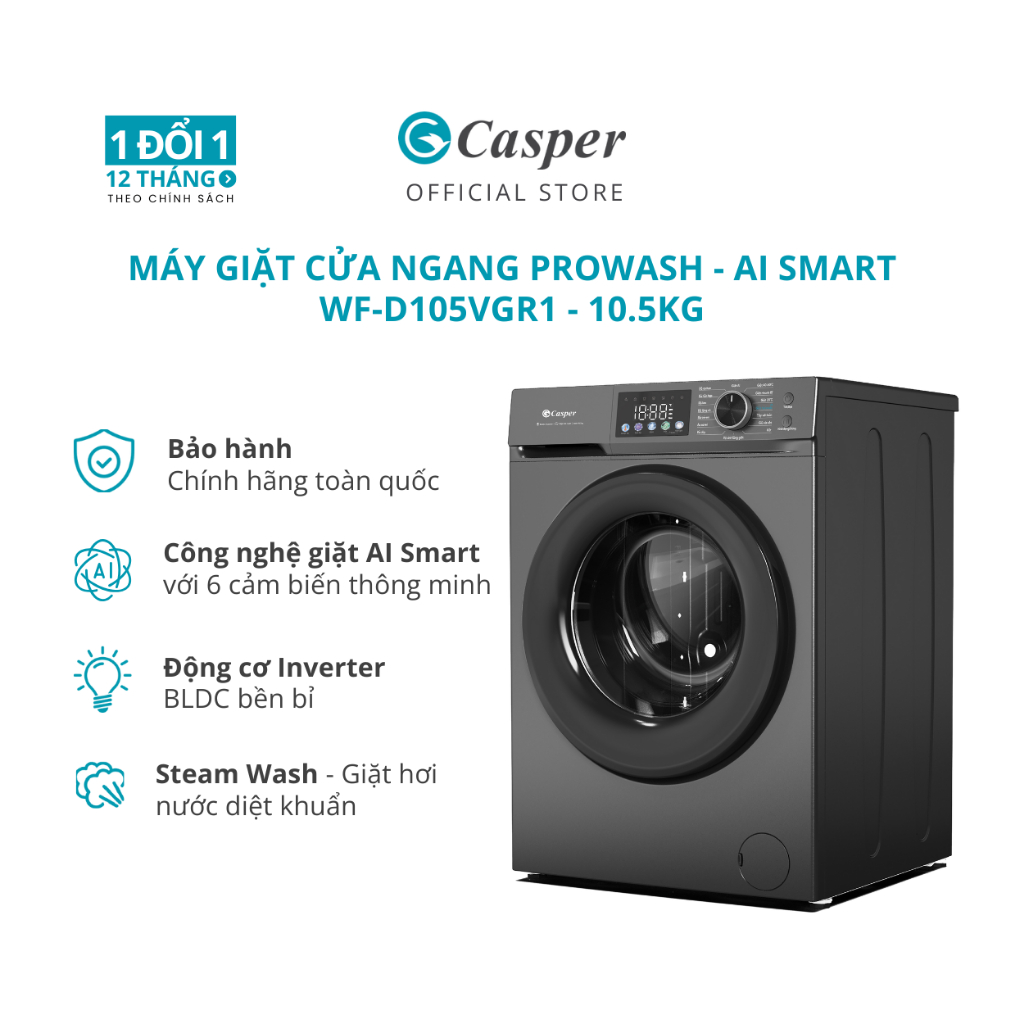 Ưu nhược điểm khi mua Máy Giặt Casper Inverter 10,5Kg WF-D105VGR1