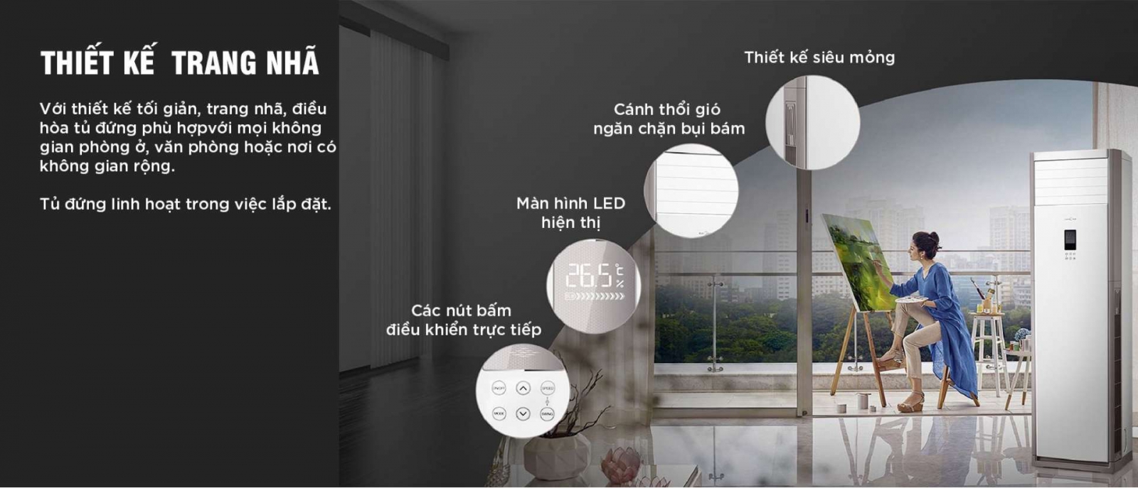 Làm mát không gian lớn hiệu quả với điều hòa cây Midea 48000btu MFJJ2-50CRN1