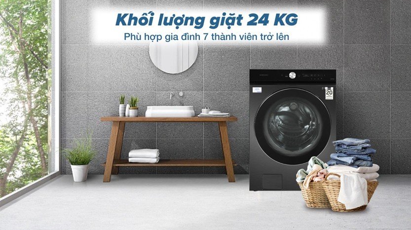 Máy giặt samsung 24Kg lồng ngang WF24B9600KV/S cao cấp khối lượng giặt khổng lồ giá thành hợp lý 