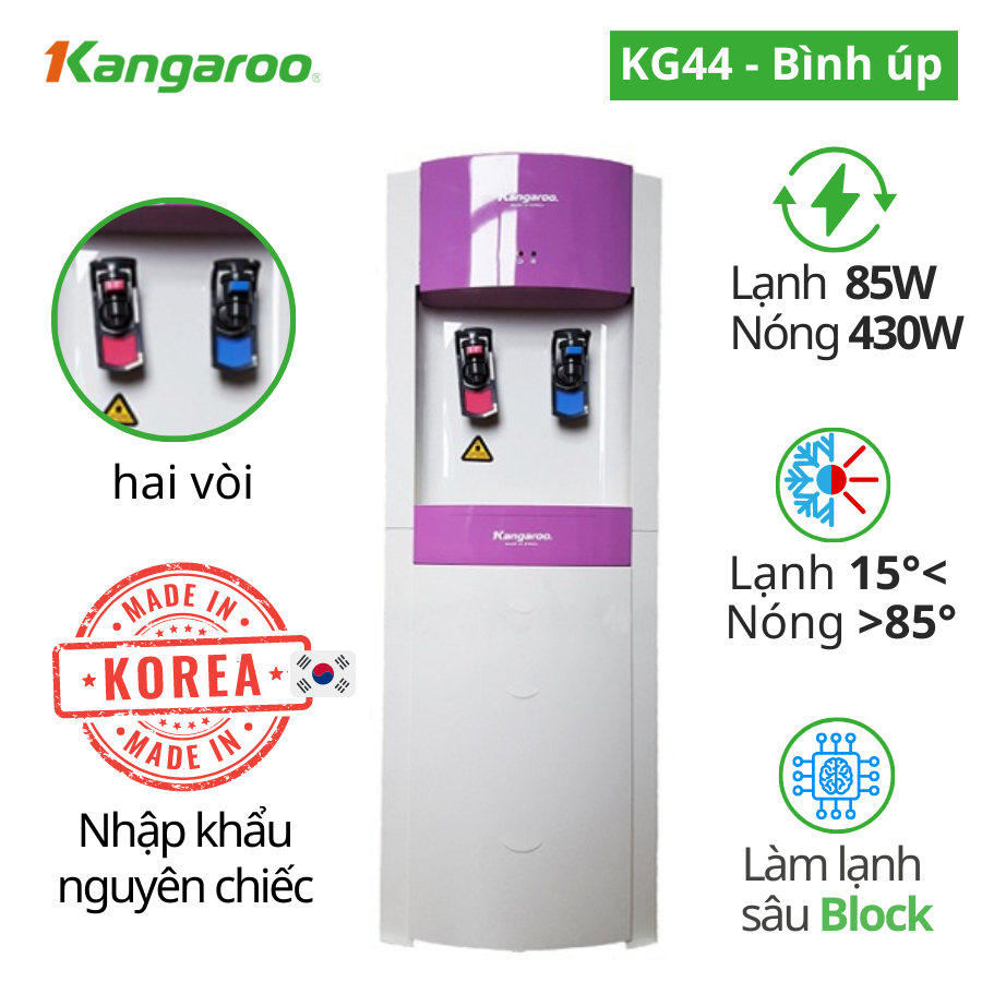 Cây nước nóng lạnh Kangaroo 2 vòi KG44 thiết kế hiện đại, hoạt động êm ái