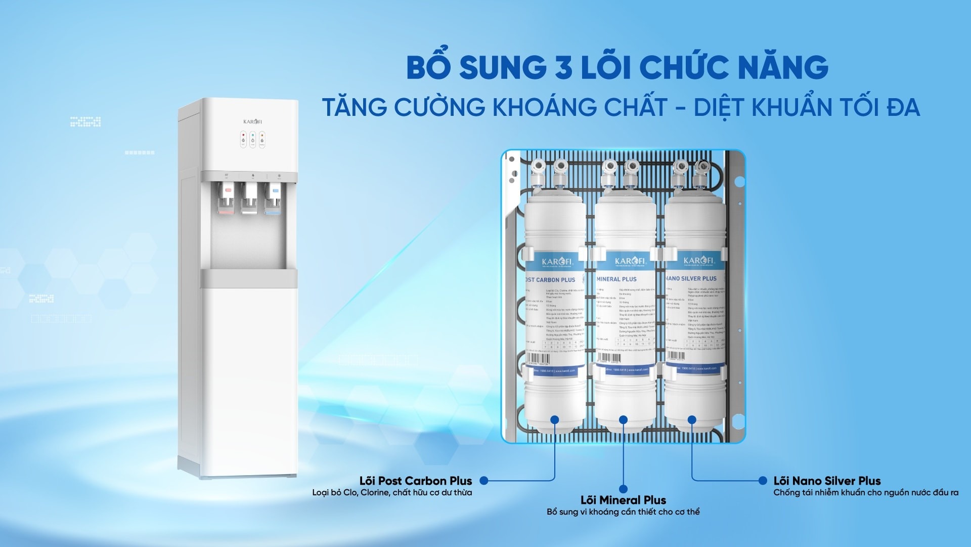 Cây nước nóng lạnh Karofi 3 vòi HCV209 giải pháp toàn diện cho mọi nhu cầu nước sạch tại gia đình hiện đại