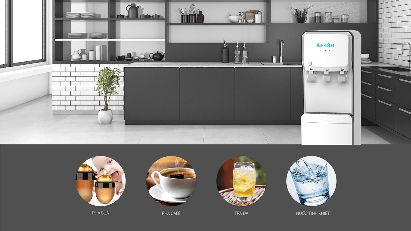 Khám phá cây nước nóng lạnh 3 vòi Karofi HC18 cây nước nóng lạnh 2 chức năng, thiết kế sang trọng
