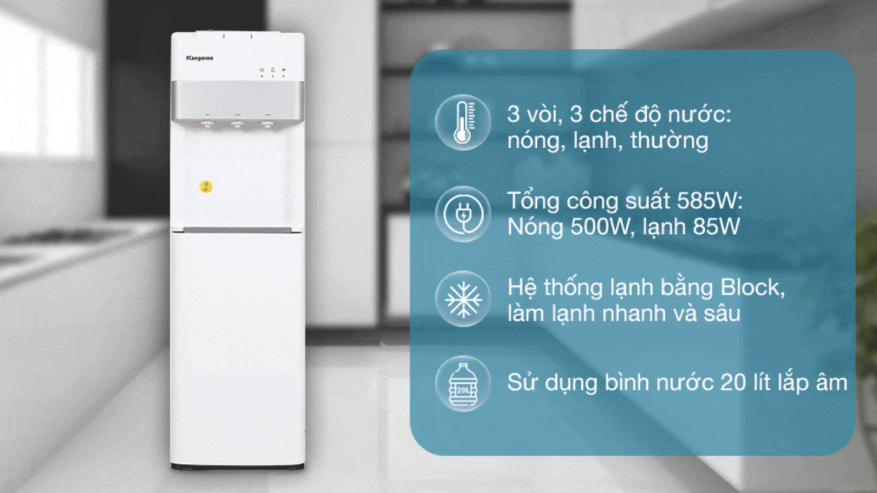 Cây nước nóng lạnh Kangaroo 3 vòi KG56A3 tiện nghi hiện đại cho mọi không gian sống