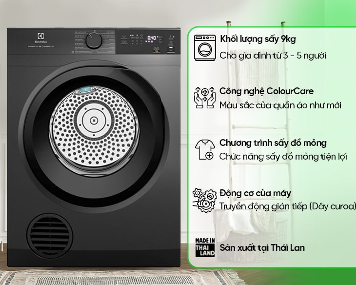 Sấy khô quần áo nhanh chóng với máy sấy quần áo Electrolux EDS904N3SC Thái Lan