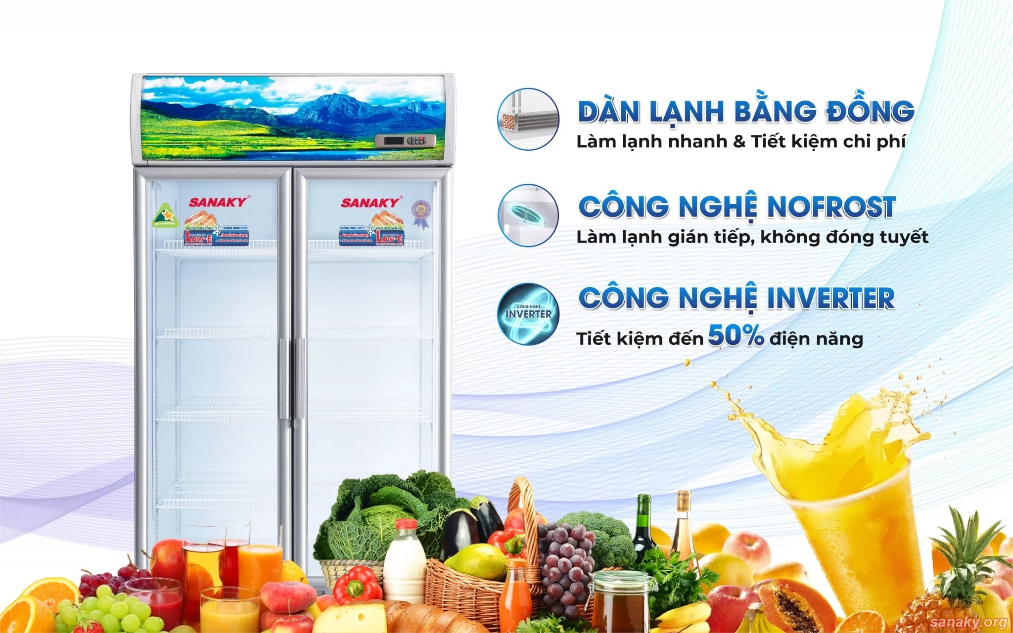 Tủ mát Sanaky Inverter 2 cánh VH-1209HP3 mang tới nhiều tiện nghi cho hộ kinh doanh